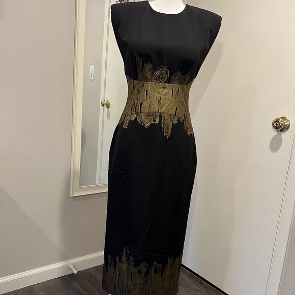 BCBGMaxAzria Dresses & Skirts - BCBGMaxAzria Black Maxi Dress with Gold Accent